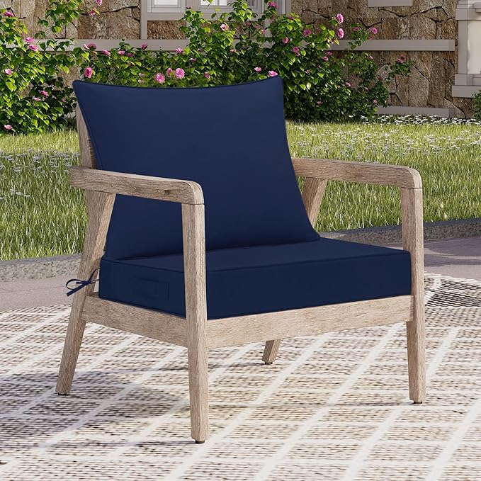 downluxe Outdoor Chair Cushions 24x24 with Removable Cover, Waterproof Patio Furniture Cushions, Deep Seat Cushions for Outdoor Furniture with Backrest for Sofa, Couch and Patio Chairs, Navy