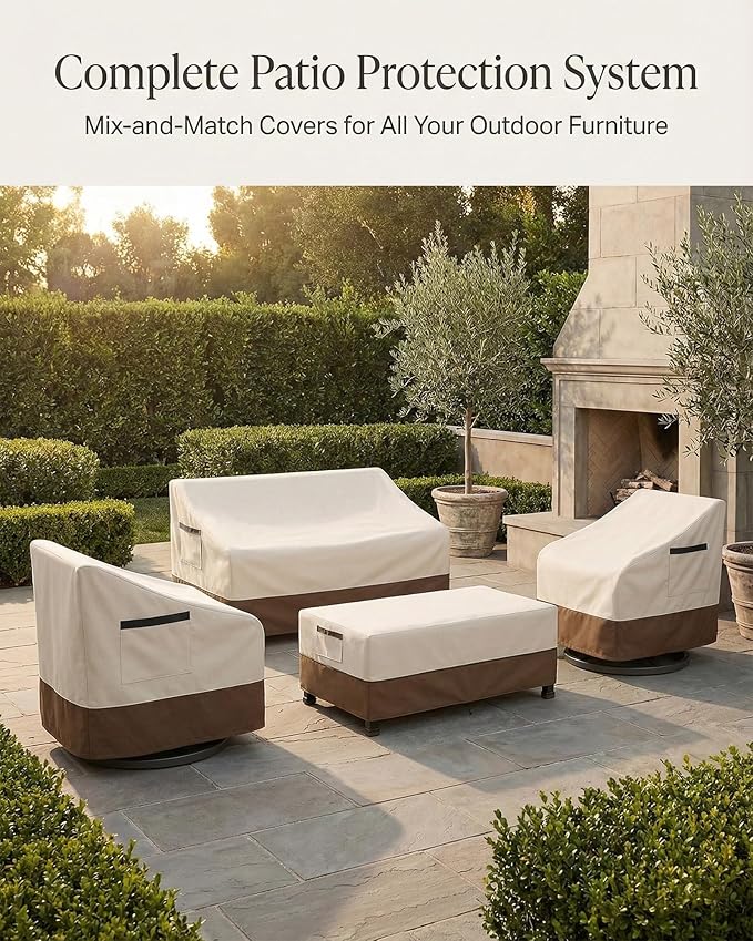Outdoor Sofa Cover, Waterproof Patio Furniture Cover 78.7W x 38.2D x 35H inches Heavy Duty 600D Oxford Fabric White and Coffea