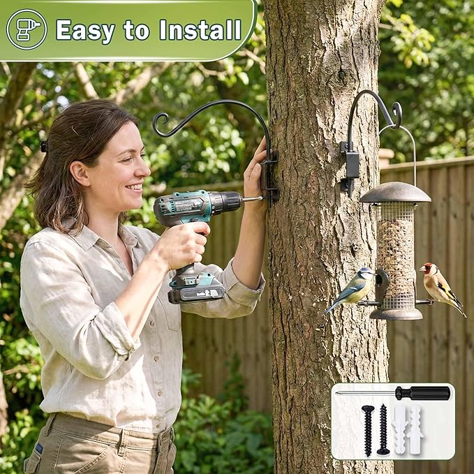 AJART Bird Feeder Hangers Outdoor: 12-Inch Swivel Hanging Plant Bracket for Wall Mount - Swivel Plant Hook for Flower Basket