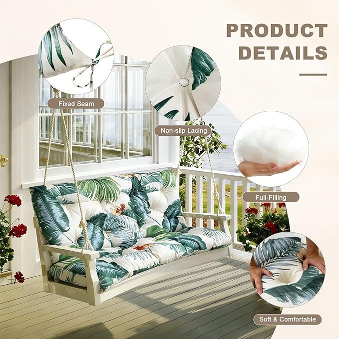 Porch Swing Cushion with Backrest,Waterproof Bench Cushion for Outdoor Furniture,2-3 Seater Replacement Thickened swing cushion with Ties,Patio,Outdoor,Backyard and Garden (Hawaiian Flower,60x40")
