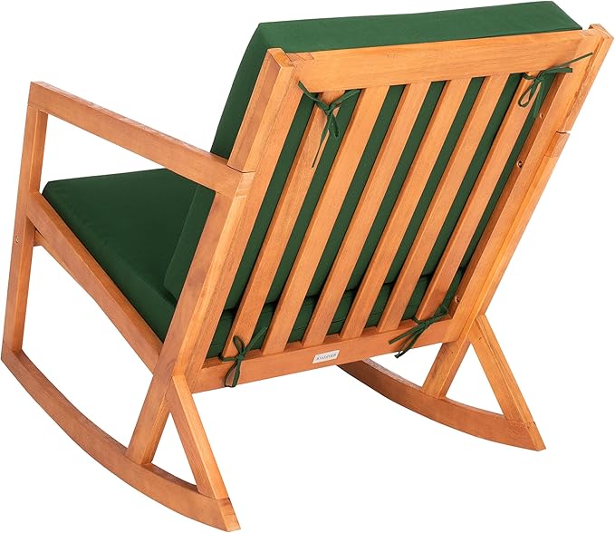 Safavieh Outdoor Collection Vernon Wood Cushion Rocking Chair PAT7013N, Natural/Green