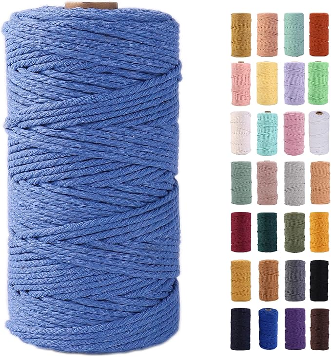 MAOQIAN Air Blue Macrame Cord 3mm x 109Yards,Colored Cotton Rope Colorful Cotton Cord Soft Craft Cord Twine for Wall Hanging Plant Hangers Crafts Decorative Projects