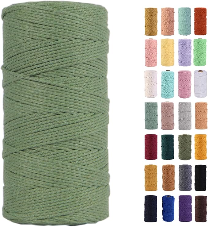 Avocado Green Macrame Cord 2mm x 220Yards,Colored Cotton Rope Colorful Cotton Cord Soft Craft Cord Twine for Wall Hanging Plant Hangers Crafts Decorative Projects