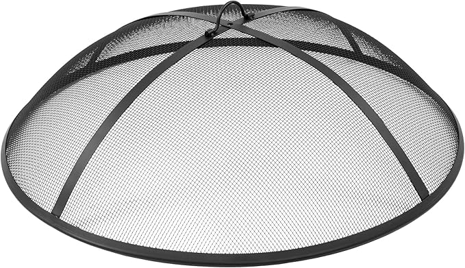 36Inch Round Fire Pit Spark Screen Cover,Outdoor Patio Mesh FirePit Screens,Heavy Duty Steel Domed Fire Pit Ember Guard with Handle