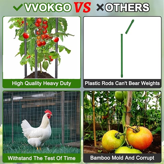 VVOKGO Rebar Stakes 48 Inch 16-Pack Concrete Form Stakes Heavy Duty Straight Ground Anchors, 3/8" Diameter Metal Steel Spikes with Chisel Point End for Plant Support, Garden Border,Landscape Edging