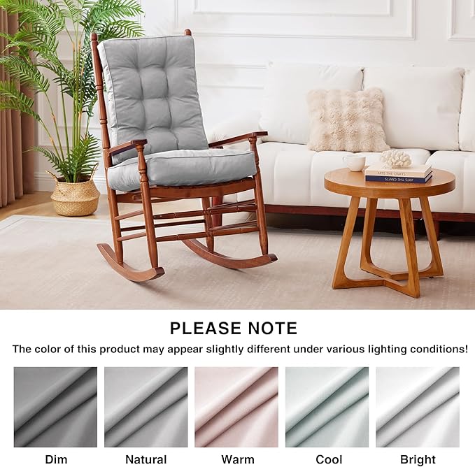 Rocking Chair Cushion, Waterproof and Fade-Resistant Patio Chair Cushions, Tufted Chair Pads for Rocker Furniture, 18x18 Inch, Indoor/Outdoor Seat Cushions with Ties, Light Grey