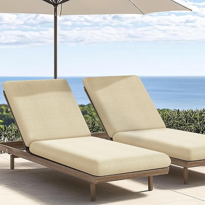 Codi Outdoor Chaise Lounge Chair Cushions 72"x22.5"x3.5" – Linen Texture, Fade Resistant, Waterproof, Removable Cover, Thick Soft Padding for Patio Furniture & Pool Relaxation, Beige