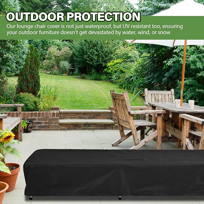 2 Pcs Patio Chaise Lounge Cover Waterproof Outdoor Lounge Chair Cover 30" D x 83" W x 12" H UV Resistant with Handle Strap for Furniture Protection (Black)