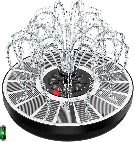 Yzert Solar Fountain with 2000mAh Battery & Innovative Indicator, 3.5W Glass Solar Water Fountain Pump Works in Cloudy Day with 7 Nozzles for Bird Baths, Gardens, Ponds, Pools, Outdoors-White