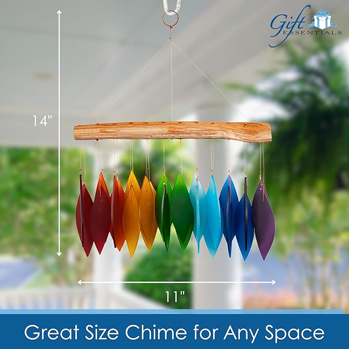 Blue Handworks Rainbow Glass Chime, Sandblasted Glass and Found Wood Handcrafted Wind Chime