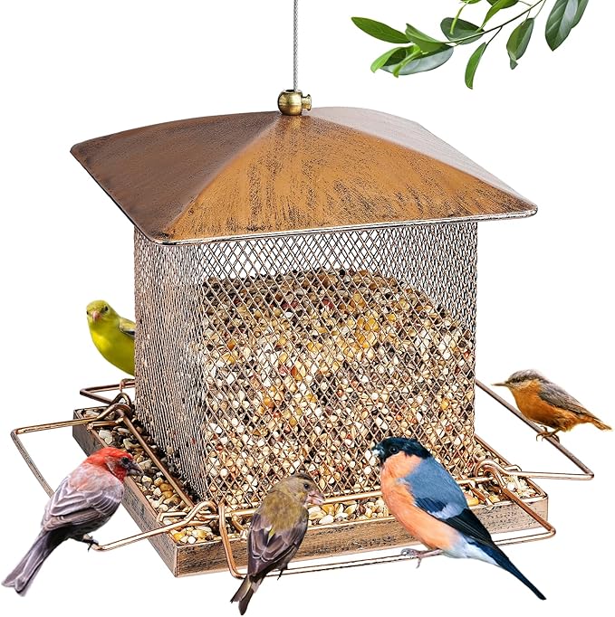 Bird Feeder, Heavy Duty Metal Bird Feeders for Outdoor Hanging, Wild Birdfeeder with Buckle for Garden Yard Outside Backyard, 3.5LB Large Capacity
