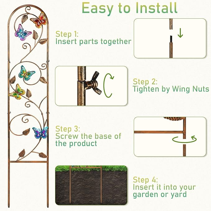 Blulu 4 Pack Metal Garden Trellis for Climbing Plants, 60x11 Detachable Rustproof Arched Fence Flower Vegetable Plant Stand for Outdoor Patio Yard Lawn Decorative(Butterfly)