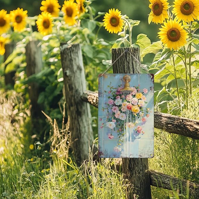 Floral Bathroom Metal Wall Sign Bathroom Flower Wall Art Wildflower Watercolor Print Floral Shower Decor Flower Vintage Poster Sign 8x12inch