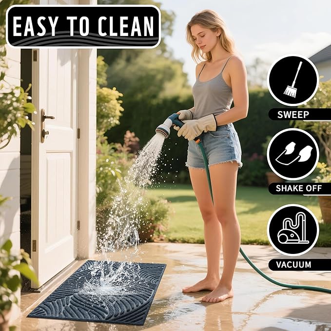 Yimobra Doormat Indoor Outdoor Entrance, Simple Stripes, All-Weather Waterproof & Non-Slip Mat for Front Door, Heavy Duty Polyester Welcome Mat for Garage, Patio-47x32，Blue