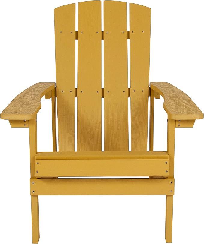 Flash Furniture Charlestown Poly Resin Adirondack Chair - Yellow - All Weather - Indoor/Outdoor - Set of 4