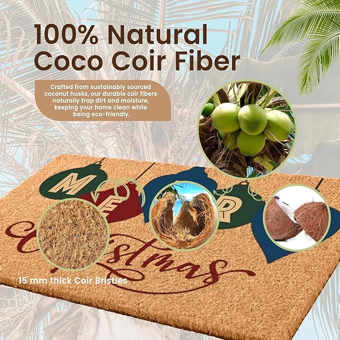 LuxUrux Extra Large Christmas Door Mat 3x5 Feet – Merry Christmas Coir Doormat for Front Porch – Durable Outdoor Christmas Rug with Non-Slip Back – Christmas Welcome Mat Outdoor Décor