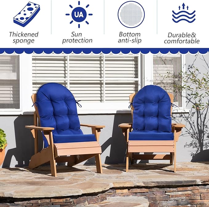 Geelin 6 Pcs Adirondack Chair Cushion High Back Patio Chair Cushion 44 x 19 x 4 Inch Tufted Weather Resistant Fade Resistant Seat Rocking Chair Cushion for Patio Rocking Chair Cushion Seat (Dark Blue)