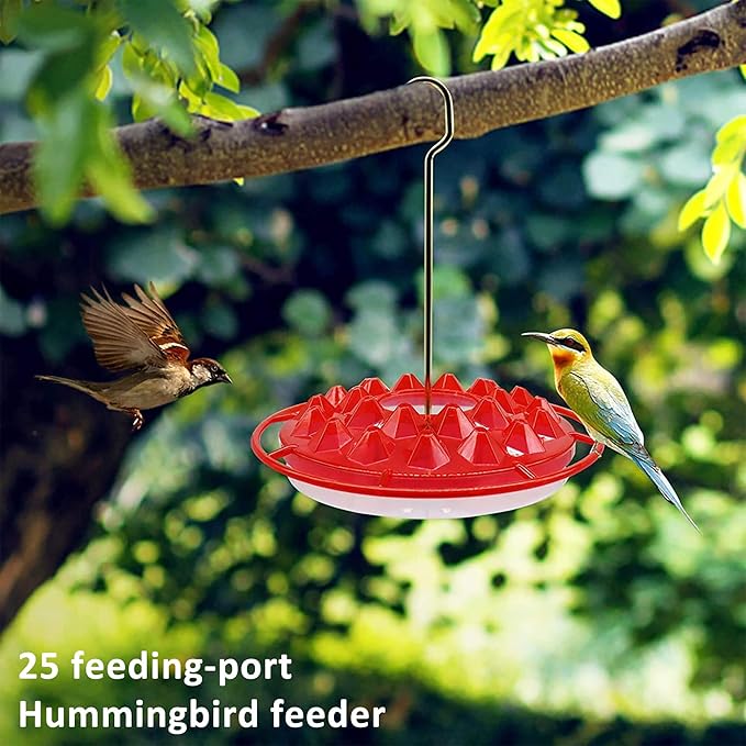 Hummingbird Feeders for Outdoors Hanging [Set of 2] 10 oz Wild Bird Feeder with 25 Feeding Ports, Built-in Ant Moat, Leak-Proof, Easy to Clean with Cleaning Brush