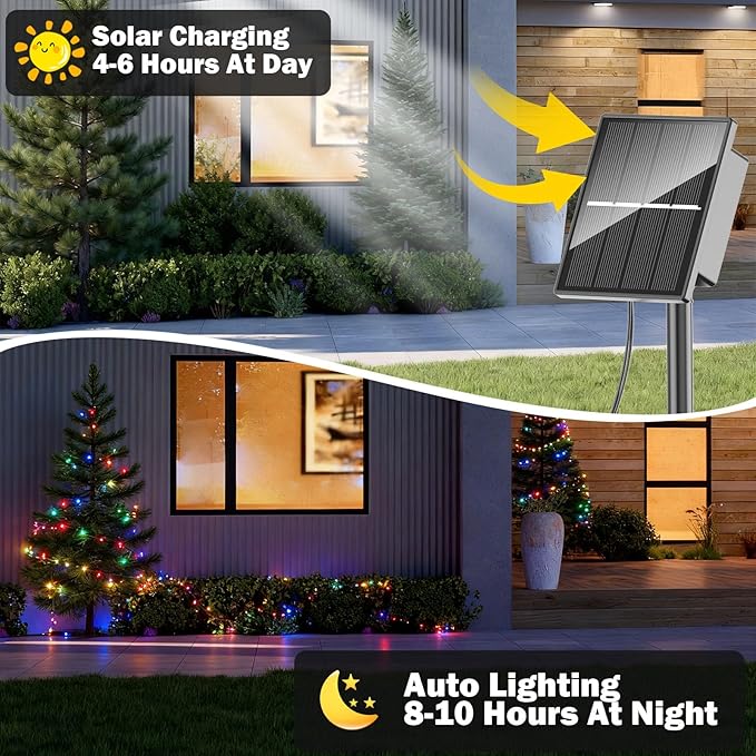 SOLARBABY 4 Pack Solar Christmas Lights Outdoor,Total 146Ft 400 LED Solar String Lights Outdoor with 8 Modes,Waterproof Multicolor Fairy Light for Outside Garden Yard Xmas Tree Christmas Decoration
