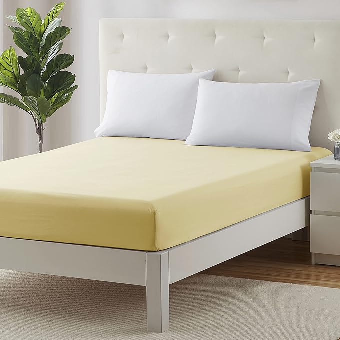 Clara Clark Fitted Sheet Twin Size, Super Soft Twin Fitted Sheet Only Fits up to 16 Inch Mattress - Wrinkle, Fade, Stain Resistant Twin Size Fitted Sheet - Mellow Yellow Fitted Sheet