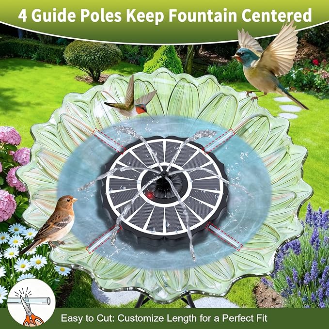 SZMP Solar Fountain, Works in Cloudy with 2000mAh Battery Backup, Glass Solar Powered Bird Bath Fountain with Auto LED Night Light Show, 3.5W, 8 Nozzles, for Garden, Outdoor (White)