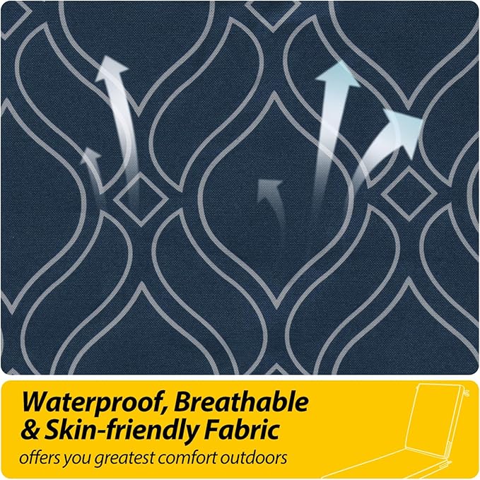 AAAAAcessories Outdoor Chaise Lounge Cushions, Fade-Resistant, Waterproof Patio Furniture Replacement Cushions, 75" x 24.5" x 3", Slate Blue Vine Trellis