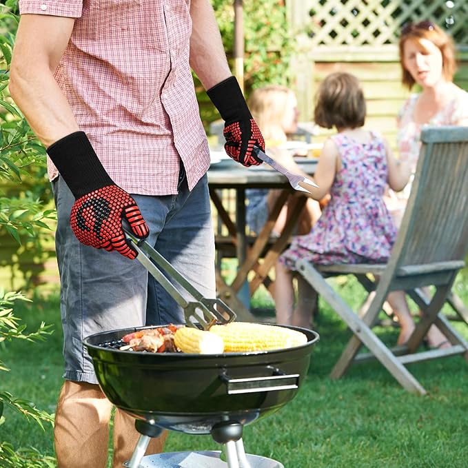 Onlyfire BBQ Gloves 1472°F Heat Resistant Grill Gloves Fireproof Oven Gloves for Cooking, Grilling, Barbecue, Smoker, Baking, Frying, Red