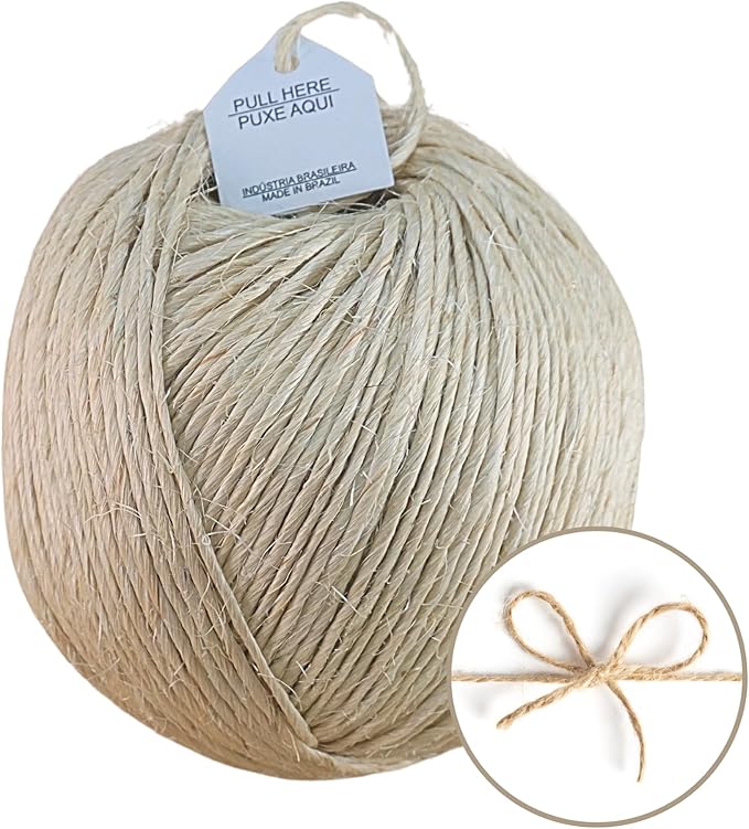 Premium Brazilian Sisal Twine, Natural Fiber 100% Sisal, Heavy-Duty, Ultra Durable, Ideal for DIY Projects, Home Decor, Gardening, Crafting, Gifting, Wrapping (656 ft / 200 m Ball)
