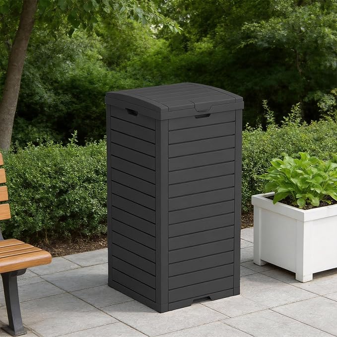 38 Gallon Outdoor Trash Can with lid,Waterproof,UV-Resistant Resin Garbage Can,Lockable Lid and Drip Tray,Trash Bin for Patio,Kitchen, Backyard and Deck(Black)