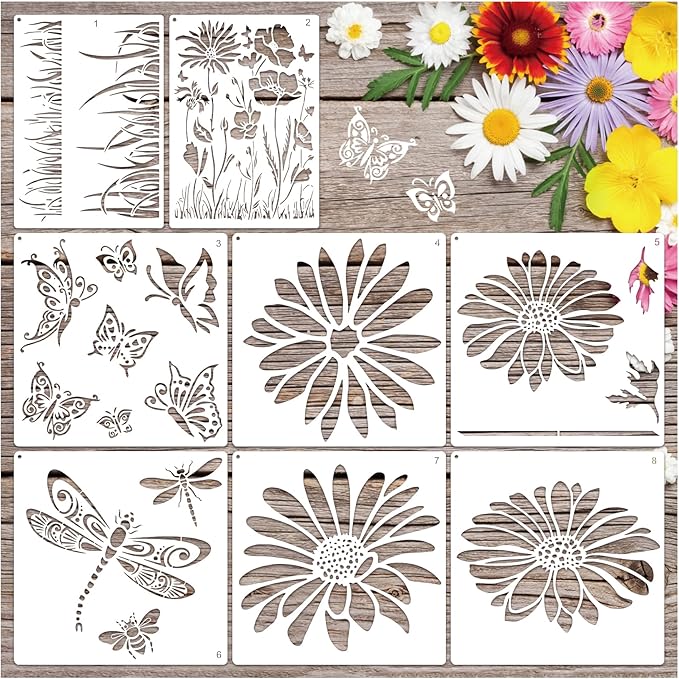 Large Fence Flower Stencils for Painting on Wood Jumbo Sunflower Floral Butterfly Fence Stencils for Outdoors Garden Walls Lace Crafts Reusable Home Canvas Furniture Paper (fence8)