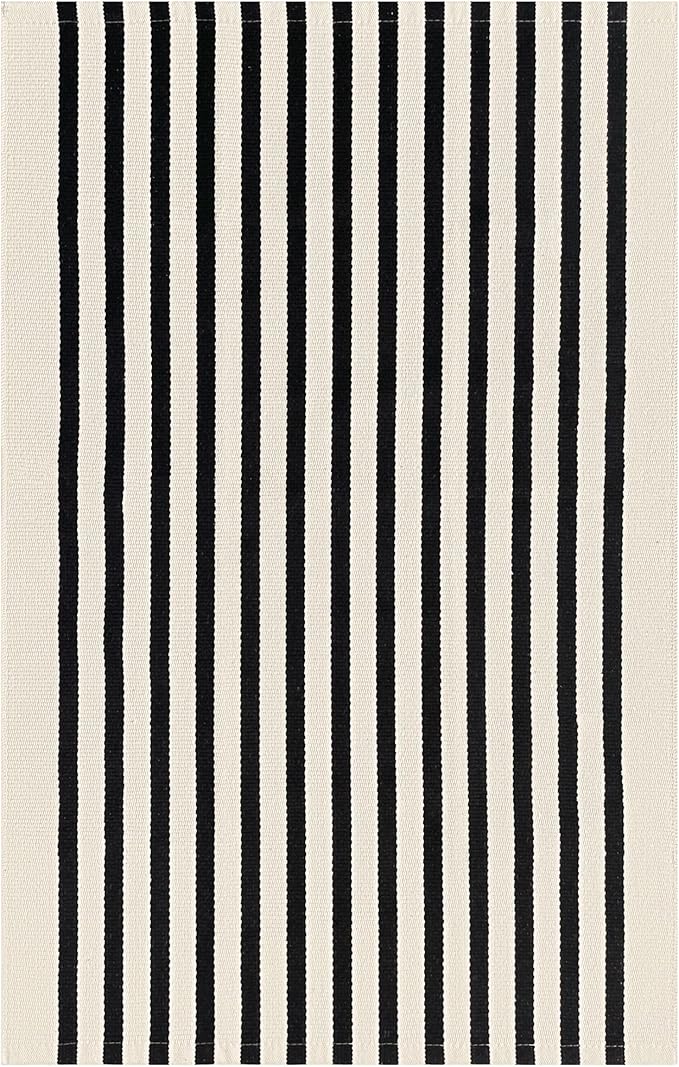 KOZYFLY Black and Beige Striped Porch Rug 27.5x43 Inches Area Rug Washable Outdoor Doormat Front Door Mat Cotton Striped Indoor Outdoor Rug for Front Door Kitchen Entryway Patio Porch