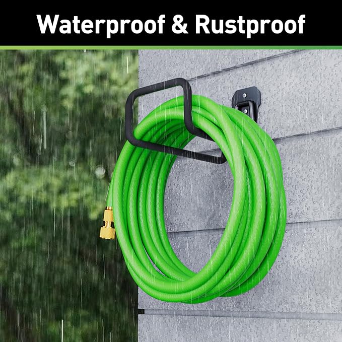Garden Hose Holder: Hose Hanger Wall Mount Metal for Outside - Heavy Duty Water Reel Organizer - Sturdy Durable Storage Rack with Hook Ideal for Garden Yard Garage Lawn
