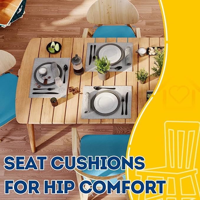 AAAAAcessories D-Shaped Chair Cushions, 2" Thick Dining Chair Pads with Ties and Removable, Machine-Washable Cover, 17" x 16", Set of 2, Teal