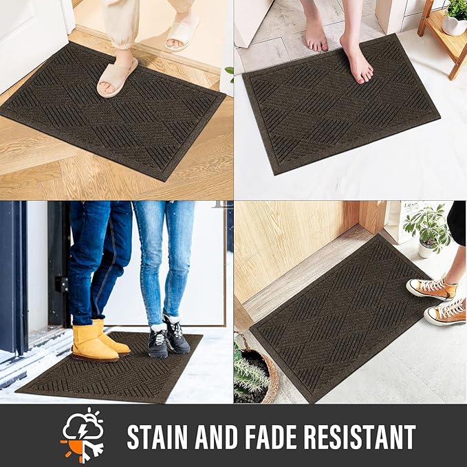 Sturdy Front Door Mat, Absorbent Muddy Dirt Resist Welcome Door Mats Outdoor Indoor, Stain and Fade Resistant, Non-Slip Rubber Backing Low Profile Doormat for Entryway, 47×32, Brown