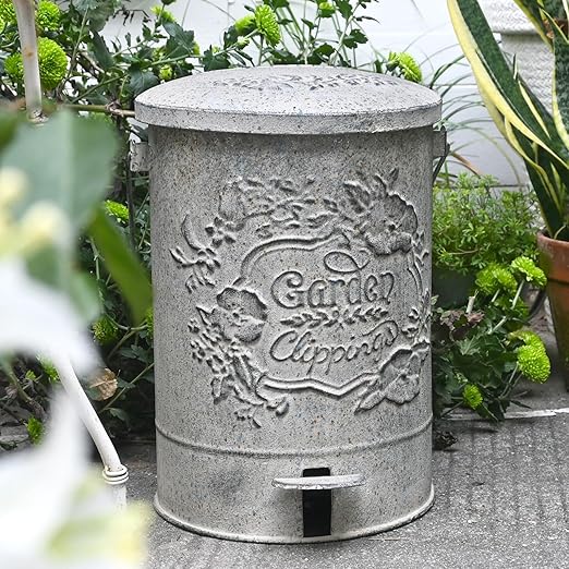 Z&Z ornamentorum Outdoor Small Trash Can with Lid Dog Poop Trash Can Outside for Kitchen Park Garden and Pedal Round Touchless Garbage with Flower and Bird Patterns