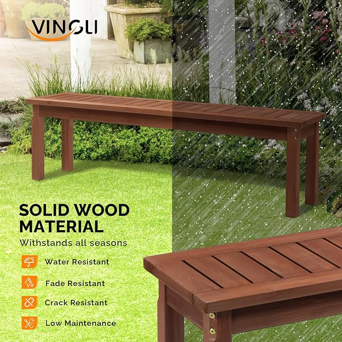 VINGLI 3-Piece Outdoor Dining Set, 69" Rectangular Wood Patio Table with 2 Benches, All-Weather Brown Fir Patio Furniture Set for Garden, Backyard, Lawn & Deck