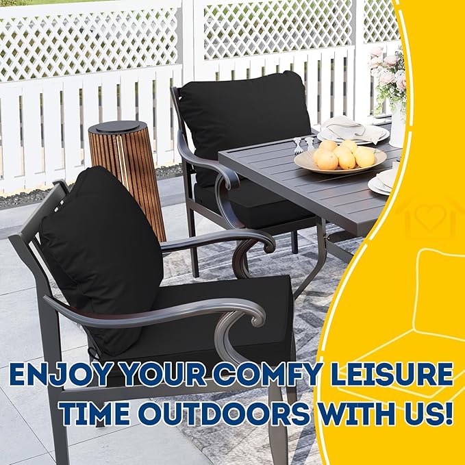 AAAAAcessories Outdoor Seat Cushions for Chairs, Fade-Resistant, Waterproof Patio Furniture Replacement Cushions, 19" x 19" x 3" + 19" x 17", Charcoal Black