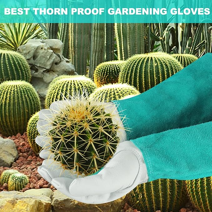 Long Gardening-Gloves Women/Men - Thorn proof Rose Pruning Heavy Duty Gauntlet, Best Garden Gifts for Gardener (Large, Green)