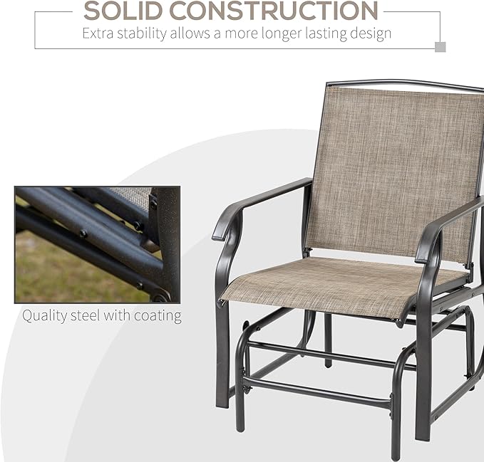 Outsunny 2 Piece Glider Set, Outdoor Swing Chairs, Patio Rocking Armchairs with Breathable Mesh Fabric, Steel Frame for Garden, Backyard, Patio, Dark, Brown/Khaki