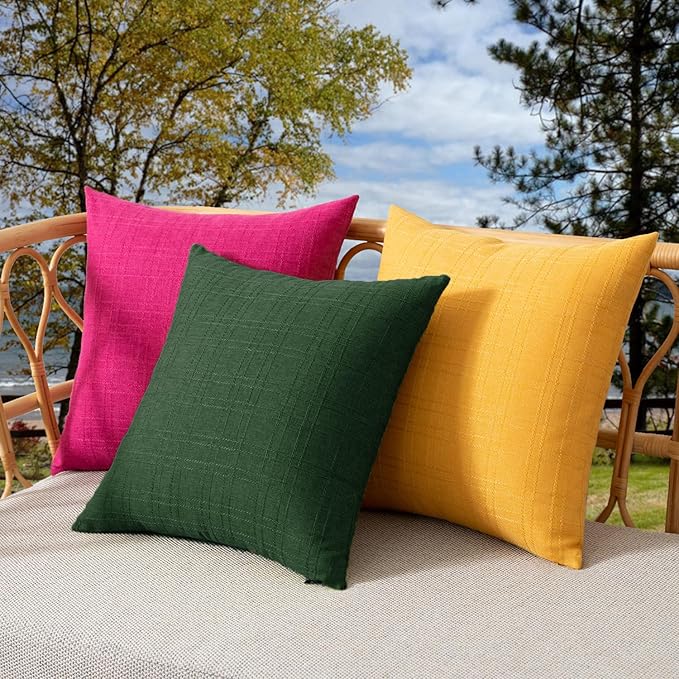 Kevin Textile Pack of 2 Outdoor Waterproof Pillow Covers Checkered Decorative Cushions Sham Throw Pillowcases Shell for Patio Tent Garden Couch Bed Sofa 22x22 Inch Army Green