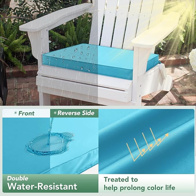 Outdoor Chair Cushions Set of 4: Waterproof & Fade Resistant Deep Seat Cushion for Patio Furniture - 24 x 24 x 3 Inch Chair Pads with Ties and Hidden Zipper - Patio Chair Cushion Replacement, Teal
