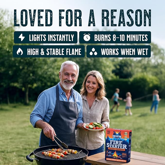 Fire Starter Cubes, 160 pcs - Value Pack - Firestarter Squares for Fireplace, Fire Pit, Wood Stove, BBQ, Charcoal, Pellets, Logs, Sticks Ignition - Natural, Odorless & Waterproof, Indoor & Outdoor