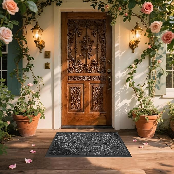 Yimobra Large Door Mat Outside Entrance 36x24, Waterproof Sturdy Outdoor Mats for Front Door, Heavy Duty Non-Slip Doormat for Garage Patio Entryway Indoor, Easy Clean, Grey