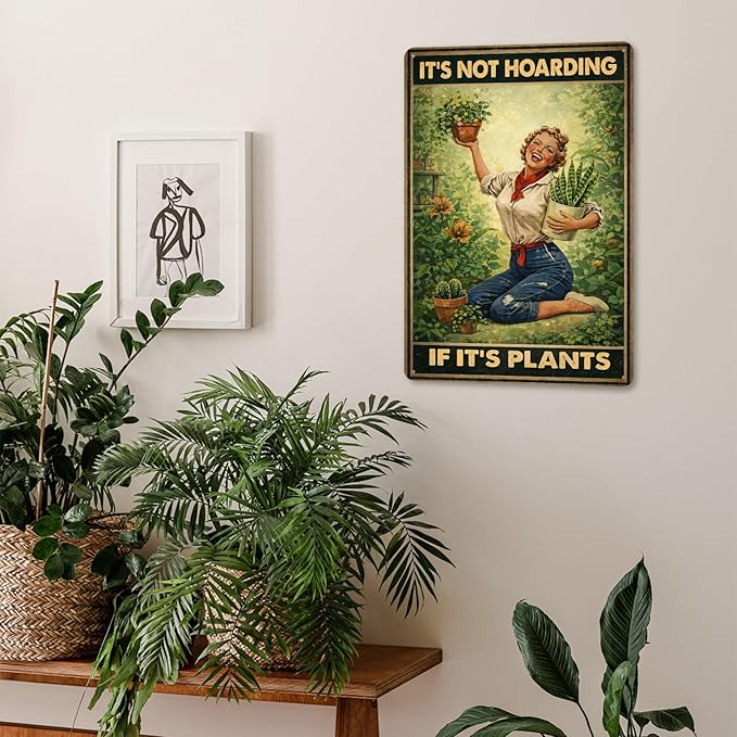 Vintage Garden Tin Sign – “It’s Not Hoarding If It’s Plants” Sign for Garden, Yard, Home, Gardening Gift for Women, Outdoor Decor, 8x12 Inches