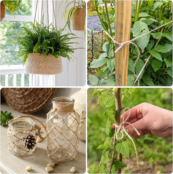 G2PLUS Natural Jute Twine, 1.5MM 984 Feet Gift Wrapping Twine String, 2 Ply Thin Brown Hemp String for DIY Arts & Crafts, Garden Plants, Crochet, Macrame, Christmas