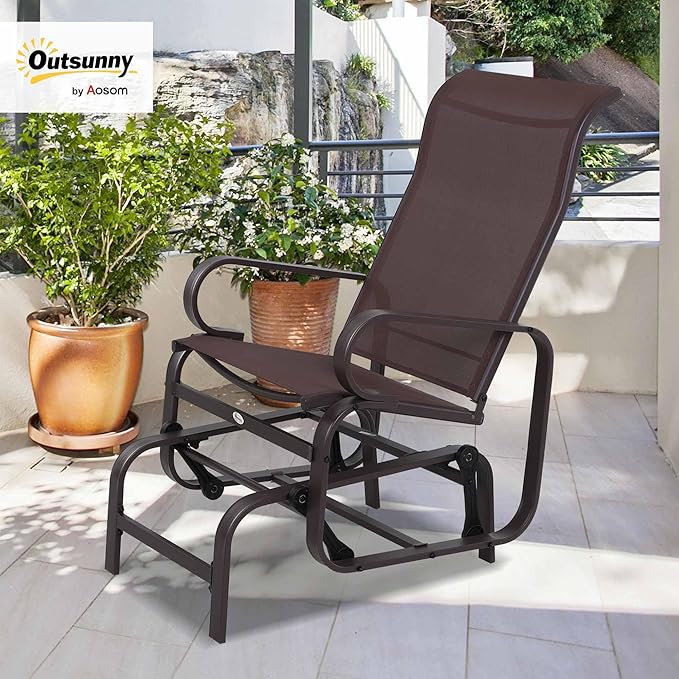 Outsunny Outdoor Glider Chair, Gliders for Outside Patio with Smooth Gliding Mechanism and Lightweight Construction for Backyard, Brown
