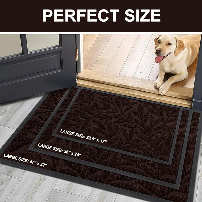 Smiry Front Door Mat Indoor Outdoor Entrance, Heavy Duty Natural Rubber, Trap Dirt and Moisture, Non-Slip Doormats, Low Profile, Easy Clean Patio Porch Entryway Mat, 29.5x17, Dark Brown