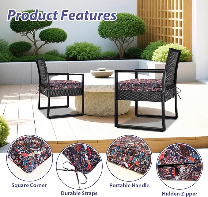 Outdoor Chair Cushions Set of 4,Waterproof Outdoor Seat Cushions for Patio Furniture,Patio Chair Cushion with Handle and Ties, Out Door Chair Pads,19" x 19" x 3", Artistic Floral
