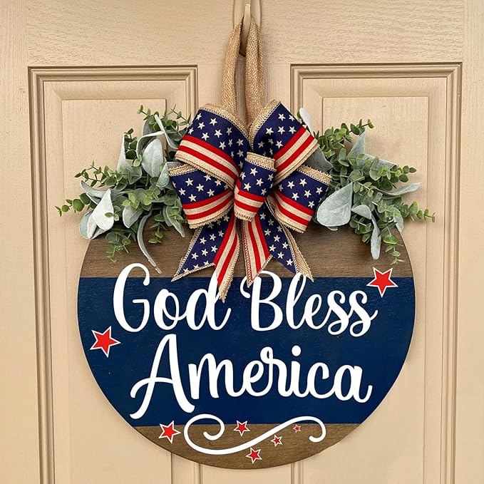 Welcome Sign for Front Door Decoration, 12" Round Wood Wreaths Hanging Welcome Sign Porch Farmhouse Decor Housewarming Gift