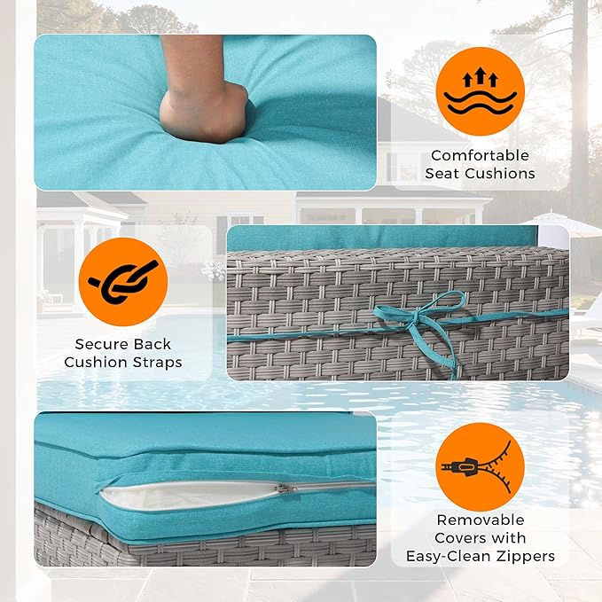 10-Seat Modern Patio Furniture Set with Swivel Rocking Chairs, Thick 4″ Cushions, Dual-Strand Wicker Rattan, Rust-Resistant Steel Frame – Outdoor Conversation & Modular Sectional,Blue